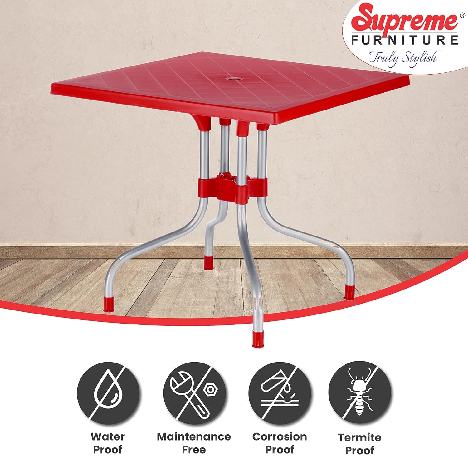 Supreme Furniture Olive Foldable Mahjong Table | 30 Inch Square Plastic Top with Metal Legs for Cards, Board Games, Indoor, Outdoor & Garden Use  | RED gallery 2