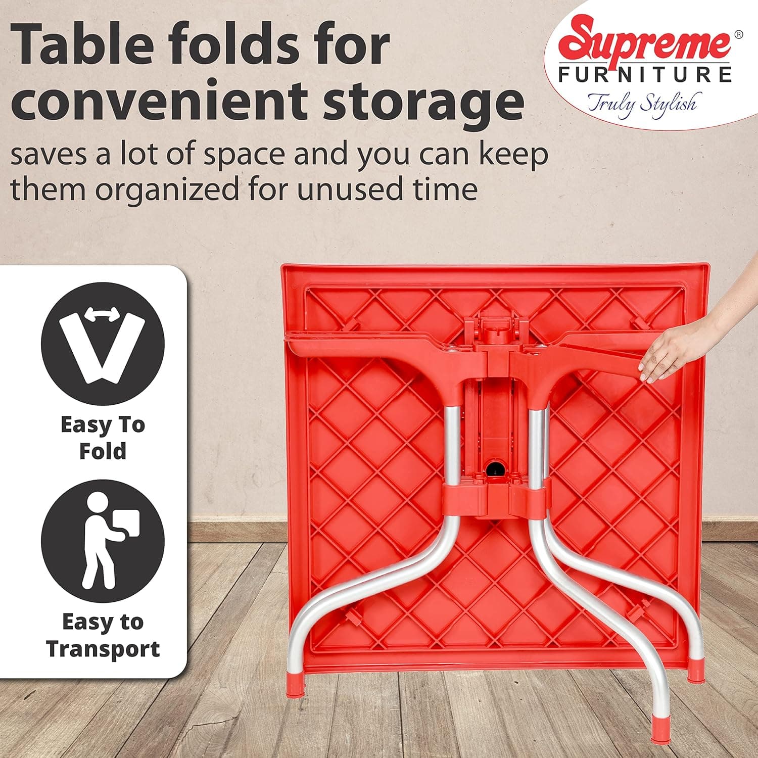 Supreme Furniture Olive Foldable Mahjong Table | 30 Inch Square Plastic Top with Metal Legs for Cards, Board Games, Indoor, Outdoor & Garden Use  | RED gallery 3