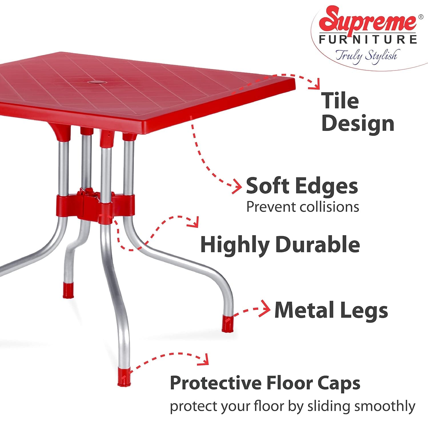 Supreme Furniture Olive Foldable Mahjong Table | 30 Inch Square Plastic Top with Metal Legs for Cards, Board Games, Indoor, Outdoor & Garden Use  | RED gallery 4