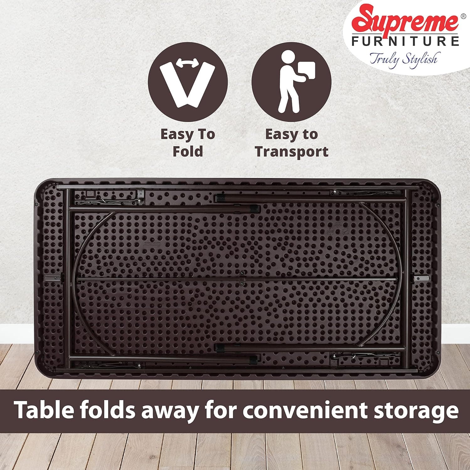Supreme Furniture Buffet Foldable Table Plastic Top with Metal Legs | Rectangular Multipurpose Table gallery 2