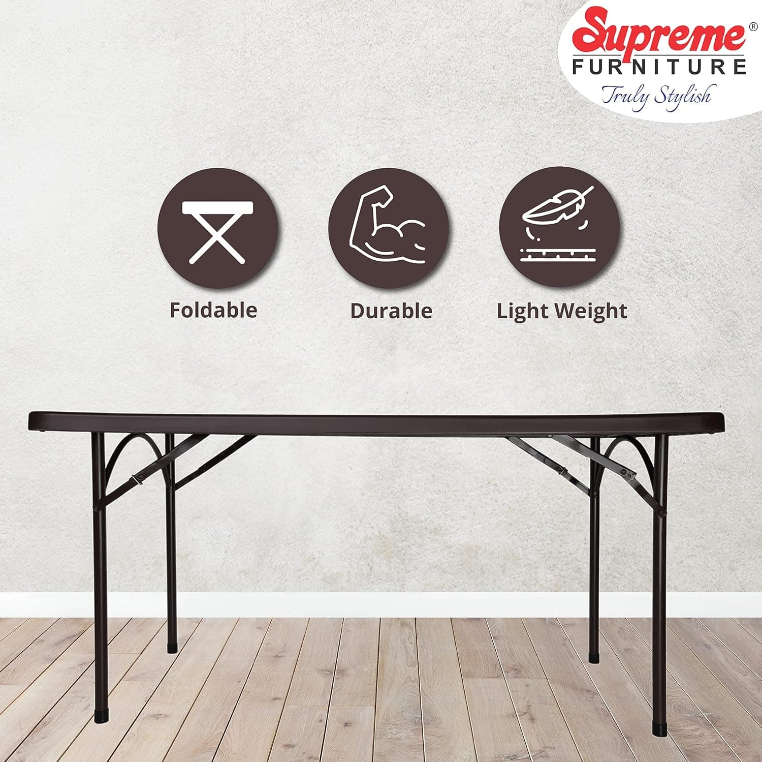 Supreme Furniture Buffet Foldable Table Plastic Top with Metal Legs | Rectangular Multipurpose Table gallery 3